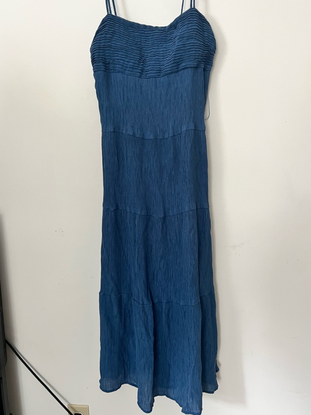 Blue Tiered Maxi Dress with Double Spaghetti Straps